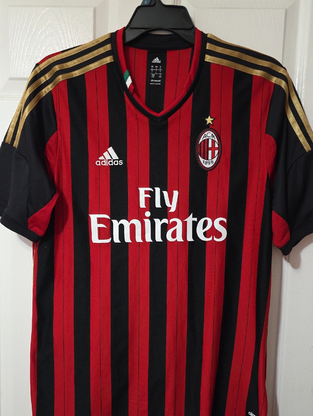 adidas Red and Black Climacool Collar Milan 2013-14 home football jersey
